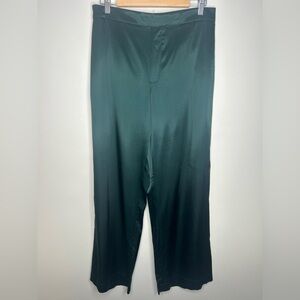 Madewell Forest Green Satin-look Wide Leg Pants Size M Elastic Waist Pockets